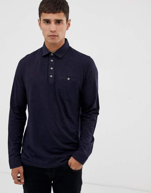 Ted Baker long sleeve polo shirt with woven collar | ASOS