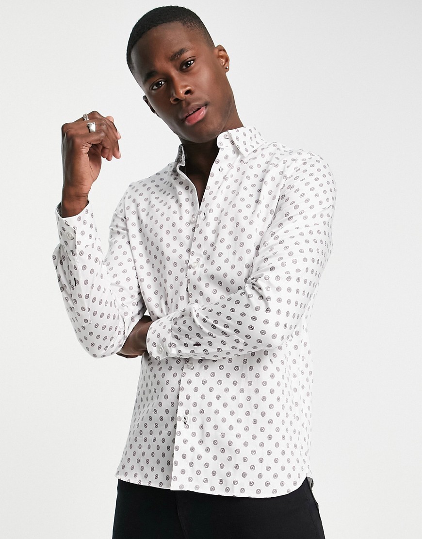 Ted Baker long sleeve shirt with geo print in white