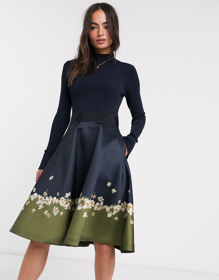 Ted Baker - Lotis - Midi-jurk met rok en parelprint-Blauw