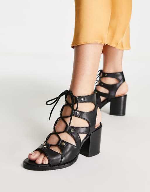 Ted Baker Lylla block heel tie up sandal in black | ASOS