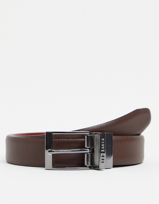Ted Baker Maaple reversible woodgrain leather belt in brown