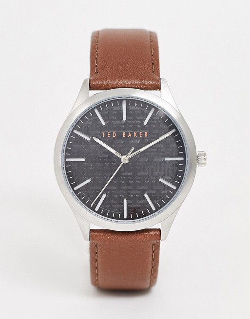 Ted Baker Manhatt leather watch in brown 40mm