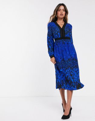 blue leopard midi dress
