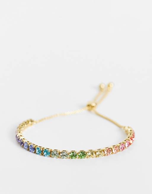 Ted Baker – Melrah Icon – Guldfärgat armband med regnbågsfärgade kristaller och dragskofäste