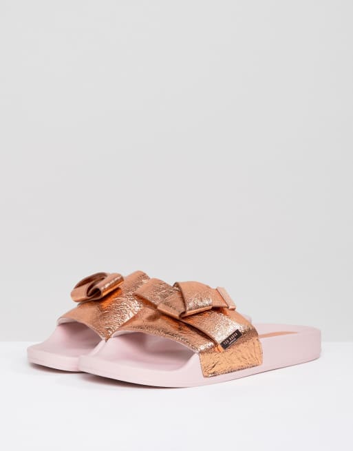 Ted Baker Melvah Rose Gold Leather Bow Slider ASOS