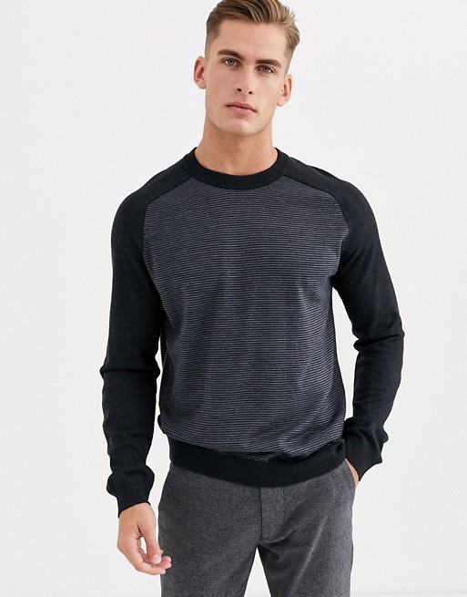 Ted Baker merino wool jumper with stripe in grey