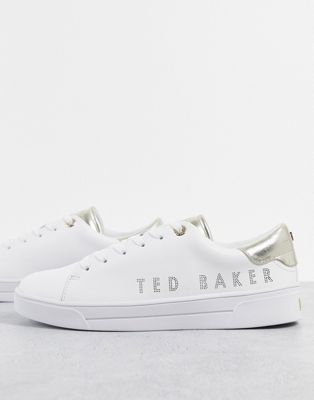 Ted Baker metallic branded trainer in white