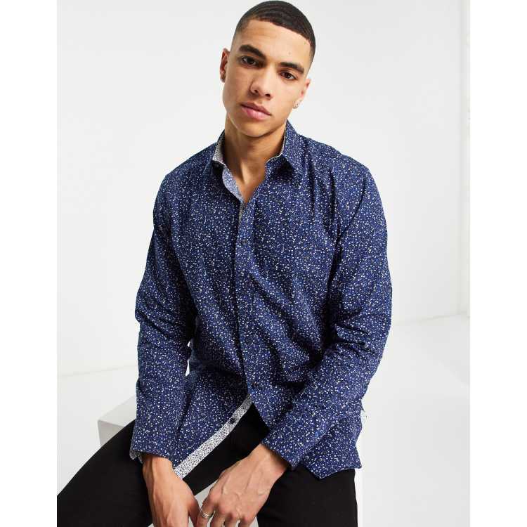 Ted Baker Long Sleeve Floral Print Shirt in Blue for Men