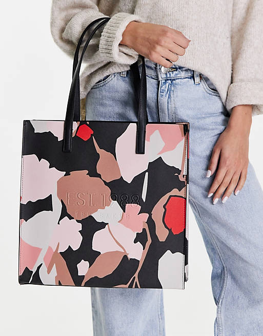 Designer Brands Ted Baker Milycon floral flood large icon bag in black 