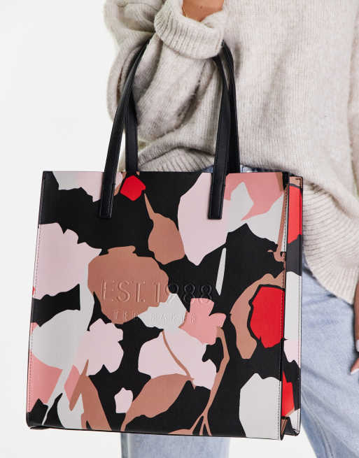 Ted Baker Flora Large Icon Tote Bag – Black with Flower – Galoshire