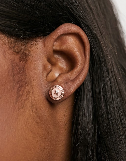 Ted Baker mini button earrings in pink and rose gold