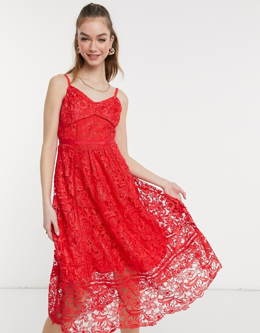 Ted Baker mixed lace midi dress in Red