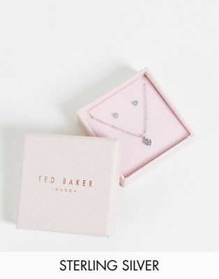 Ted Baker Naneena nano heart stud and necklace gift set in silver