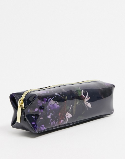 Ted Baker Neliiee pomegranate floral make-up brush and pencil case in navy