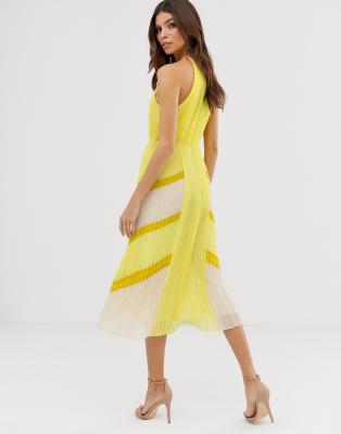 ted baker yellow pleated dress