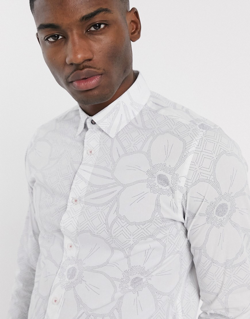 Ted Baker - Net overhemd met lichte bloemenprint in wit