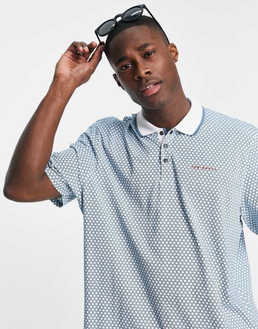 Ted Baker – Niebieska koszulka polo z geometrycznym nadrukiem