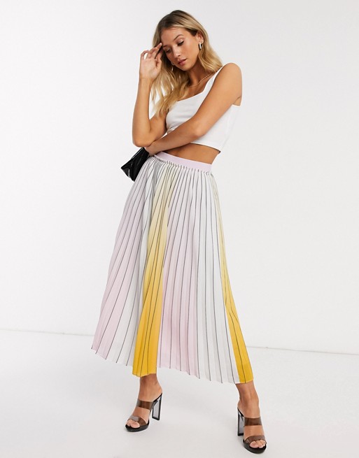 Ted Baker noviia ombre pleated midi skirt in yellow