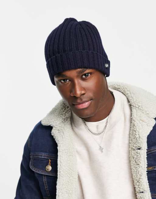 Ted Baker - Oakland - Geribbelde beanie in marineblauw