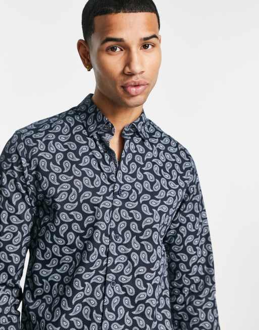 maatschappij Kruis aan regering Ted Baker - Overhemd met lange mouwen en paisley motief in marineblauw |  ASOS