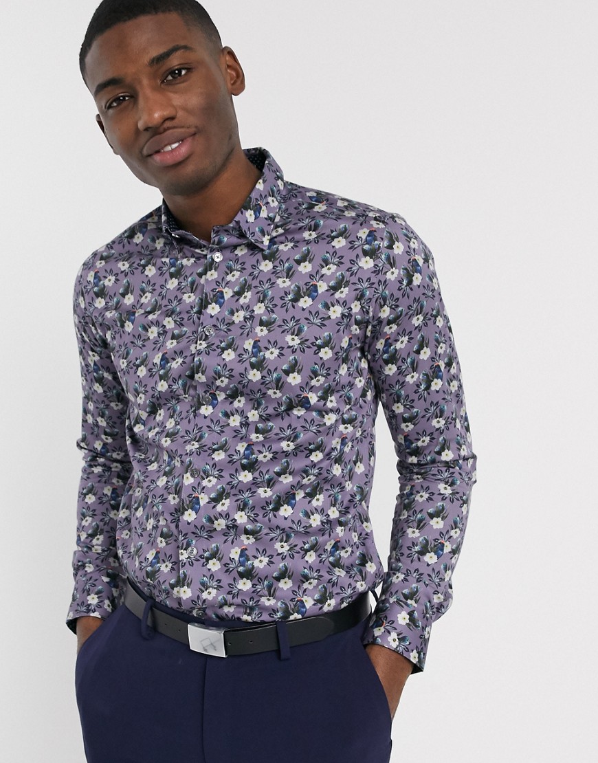 Ted Baker - Overhemd met vogel- en bloemenprint in lila-Paars