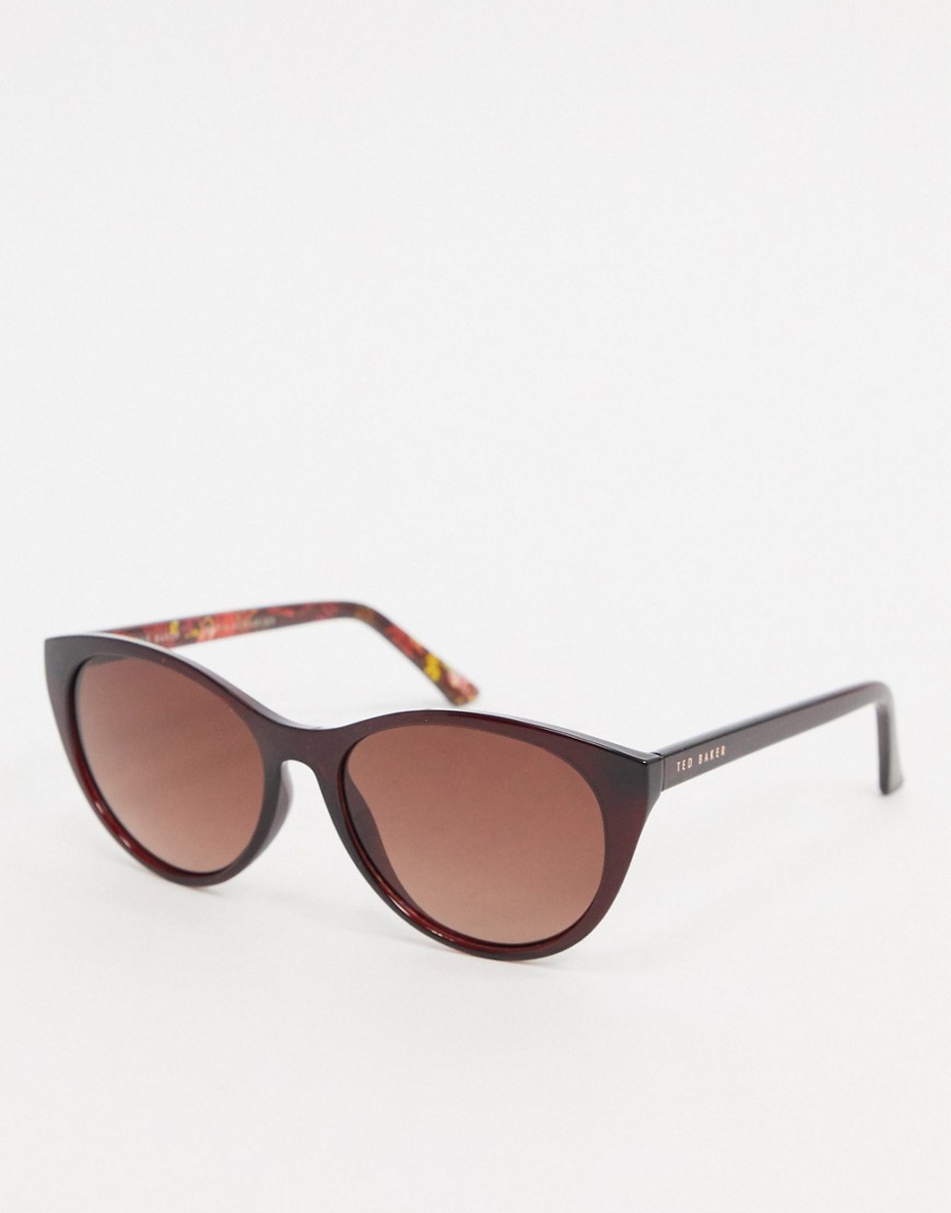 Ted Baker oversized round sunglasses in burgundy-Red