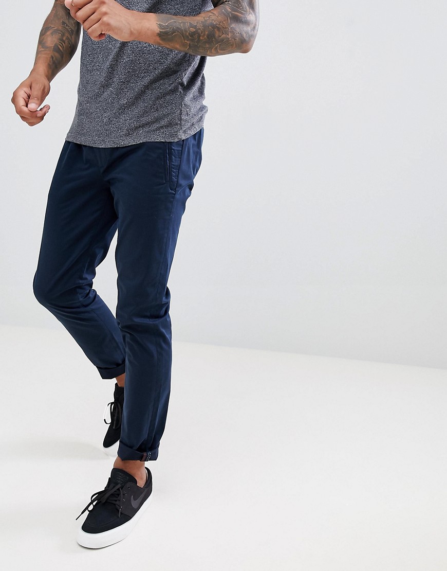 Ted Baker - Pantaloni slim in cotone manopesca blu con coulisse-Navy