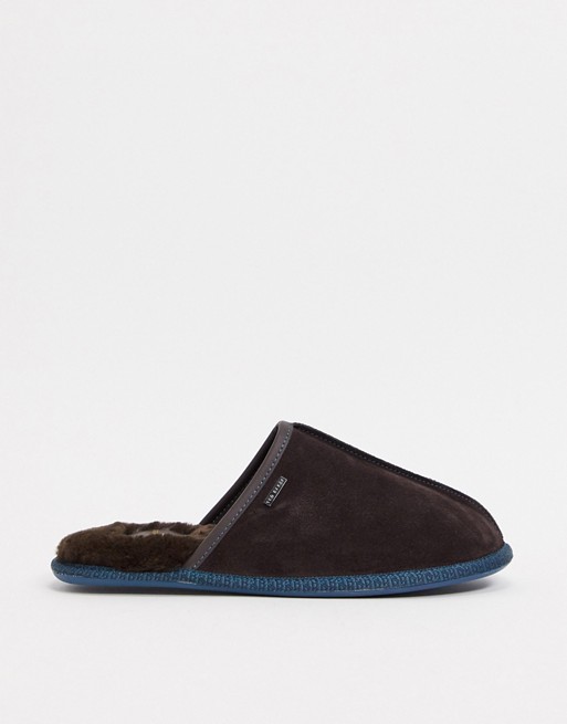 Ted Baker parick mule slippers in brown suede