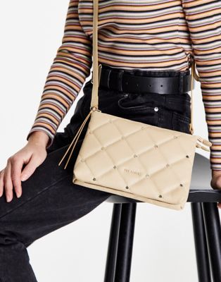 Ted Baker Parker quilted studded mini cross body bag in cream