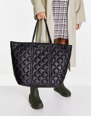 Ted Baker Pascale quilted studded leather tote in black