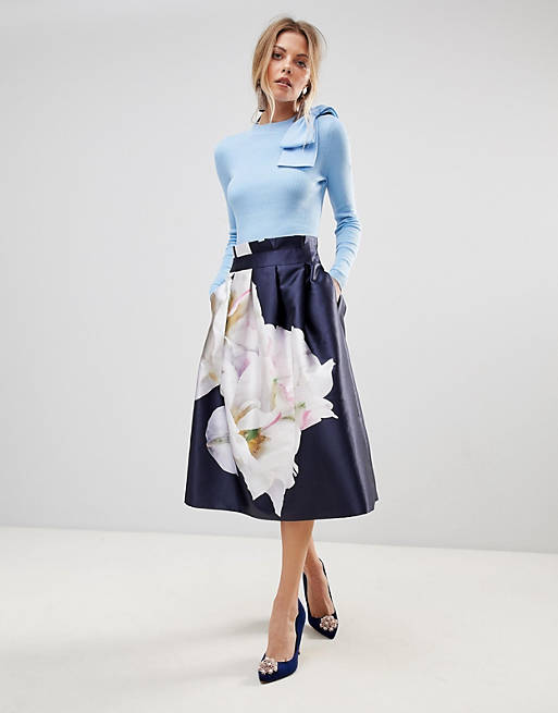 Ted Baker Pelse Paperbag Full Midi Skirt in Gardenia Print