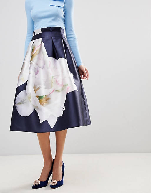 Playa beneficioso saludo Ted Baker Pelse Paperbag Full Midi Skirt in Gardenia Print | ASOS