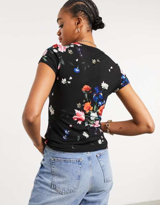 Ted Baker Periie sandalwood floral jersey fitted tee in black ASOS