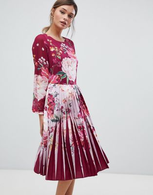 ted baker red pleated dress