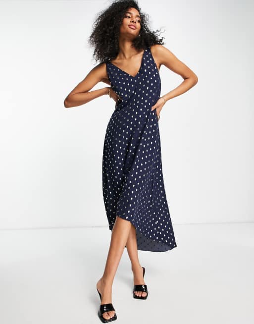 Ted Baker Printaa dip hem midi dress in blue | ASOS