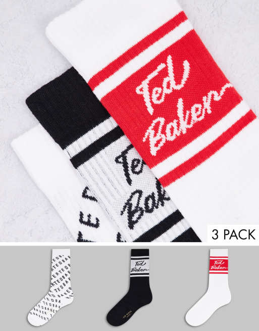 Ted Baker – Radpack – Zestaw podarunkowy z 3 parami białych skarpetek sportowych