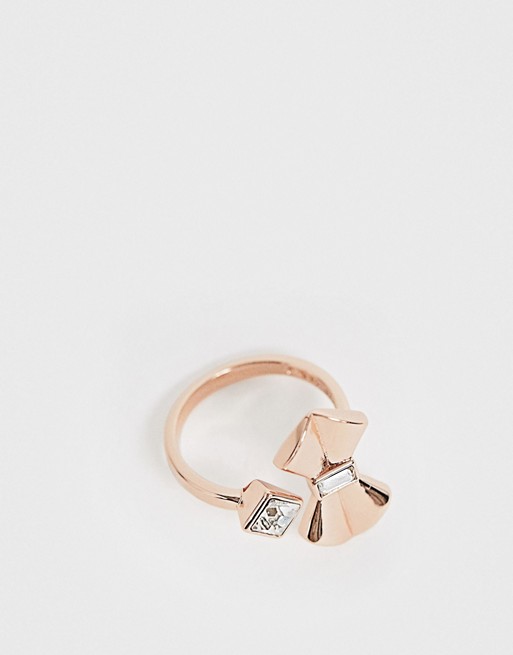 Ted Baker rose gold plated bow detail ring with swarovski crystal