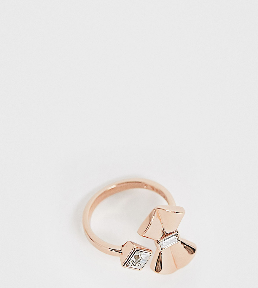Ted Baker rose gold plated bow detail ring with swarovski crystal