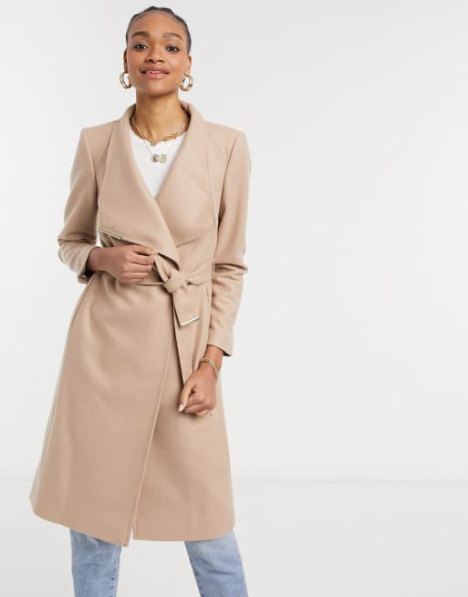 Ted Baker Rose wool wrap midi coat in camel