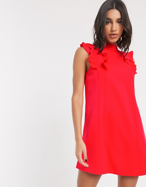 Ted Baker ruffle frill swing dress in coral