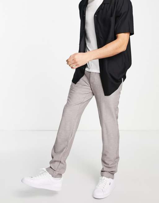 Ted Baker – Schmal geschnittene Leinenhose in Stein