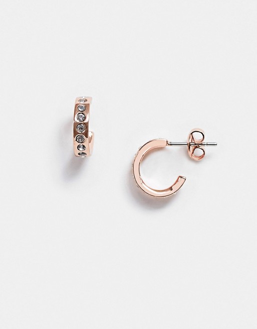 Ted Baker Seeni rose gold mini hoop huggie earrings with crystals