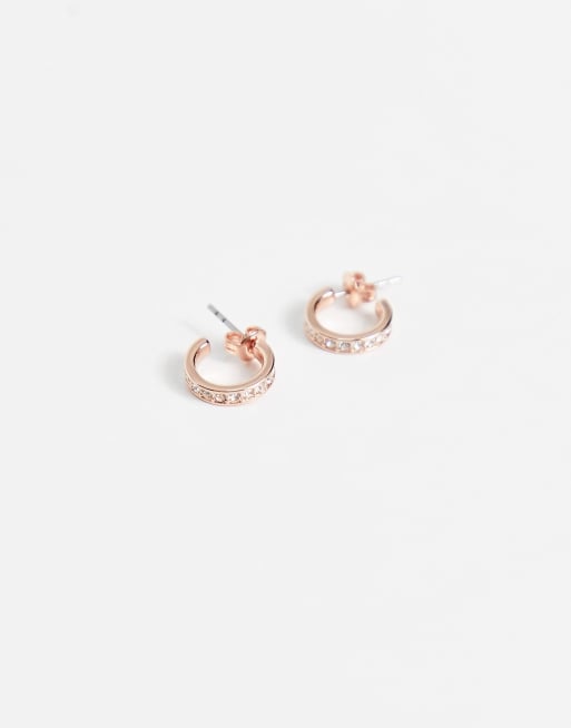 Ted Baker Seeni rose gold mini hoop huggie earrings with Swarovski