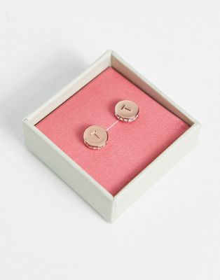 Ted Baker Seesah sparkle dot logo coin stud earrings in rose gold