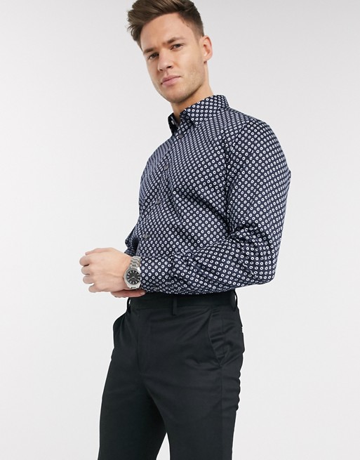 Ted Baker shirt with dark floral ditsy print in navy