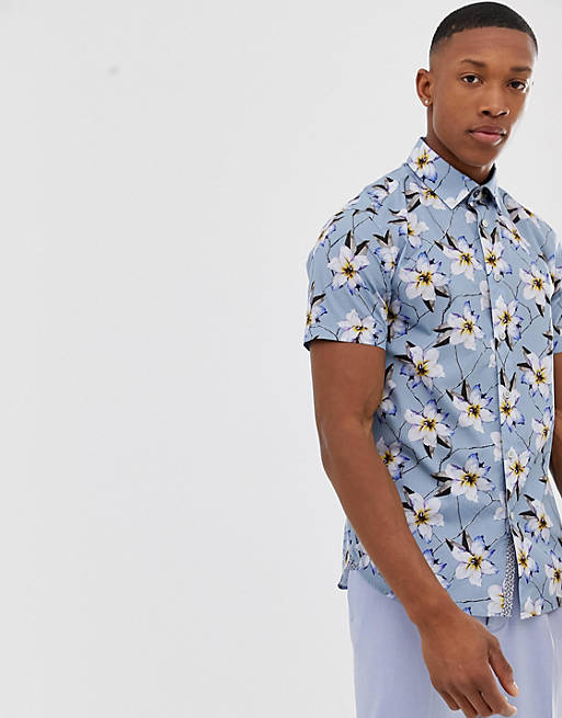 Ted Baker shirt with floral print in blue | ASOS