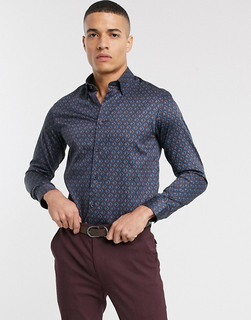 Ted Baker shirt with geo cube print in navy