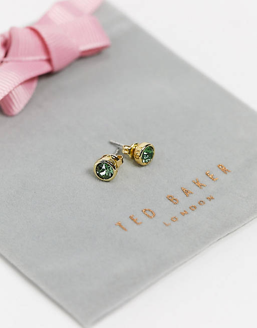 Ted Baker Sinaa gold stud earrings with emerald crystal