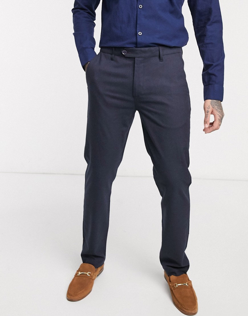 Ted Baker - Slim-fit nette broek in marineblauw met visgraatmotief