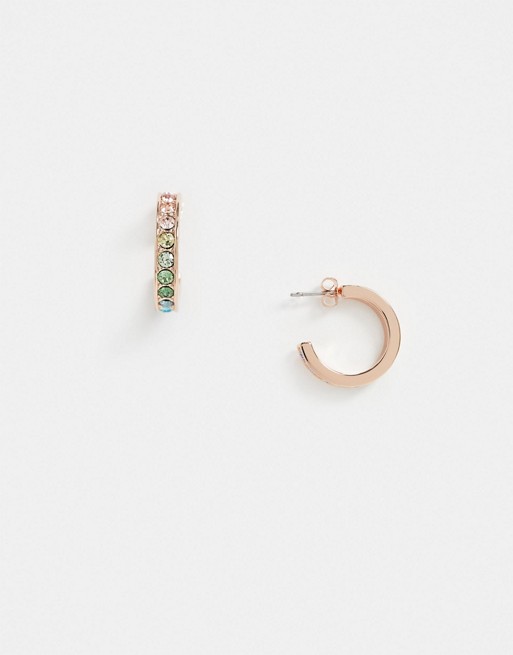Ted Baker small rainbow crystal hoop earrings in rose gold